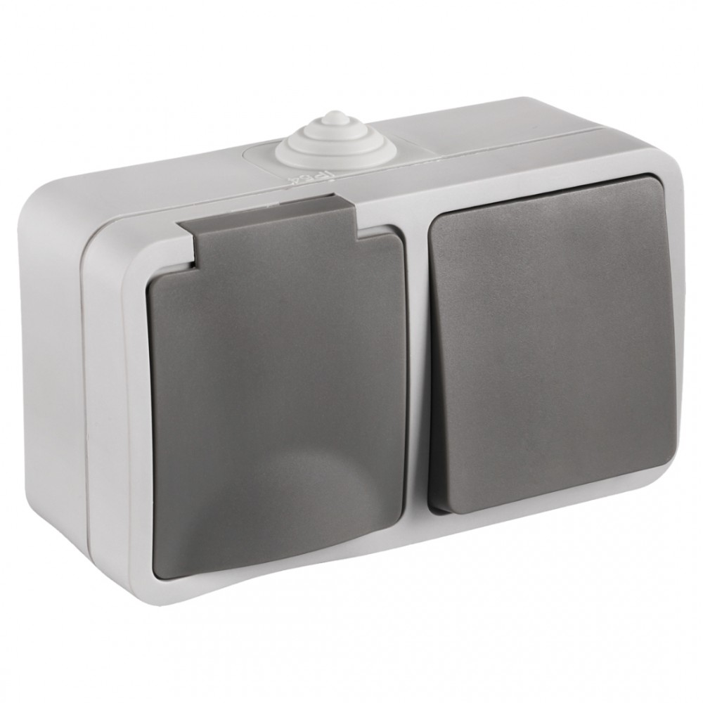 Q-Link combinatie opbouw - wissel - met randaarde - spatwaterdicht IP54 - grijs