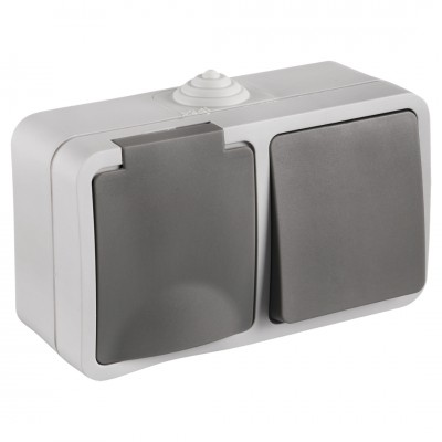 Q-Link combinatie opbouw - wissel - met randaarde - spatwaterdicht IP54 - grijs