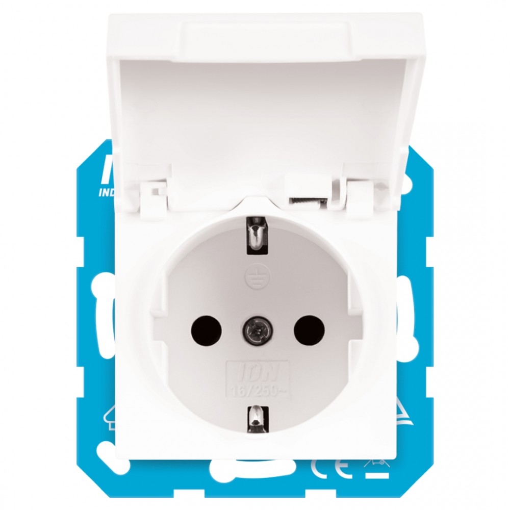 ION Industries V1/J1 contactdoos inbouw - 1-voudig - randaarde - spatwaterdicht - met aanraakbeveiliging - met klep - 71 x 71 x 32 mm - alpin wit