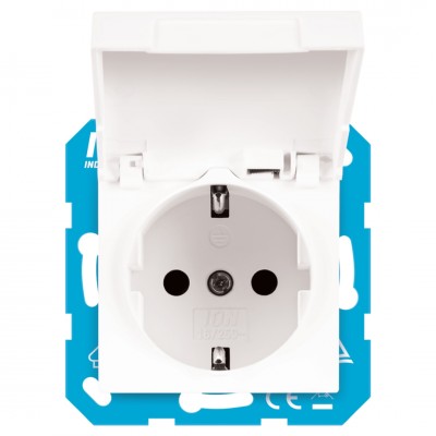 ION Industries V1/J1 contactdoos inbouw - 1-voudig - randaarde - spatwaterdicht - met aanraakbeveiliging - met klep - 71 x 71 x 32 mm - alpin wit