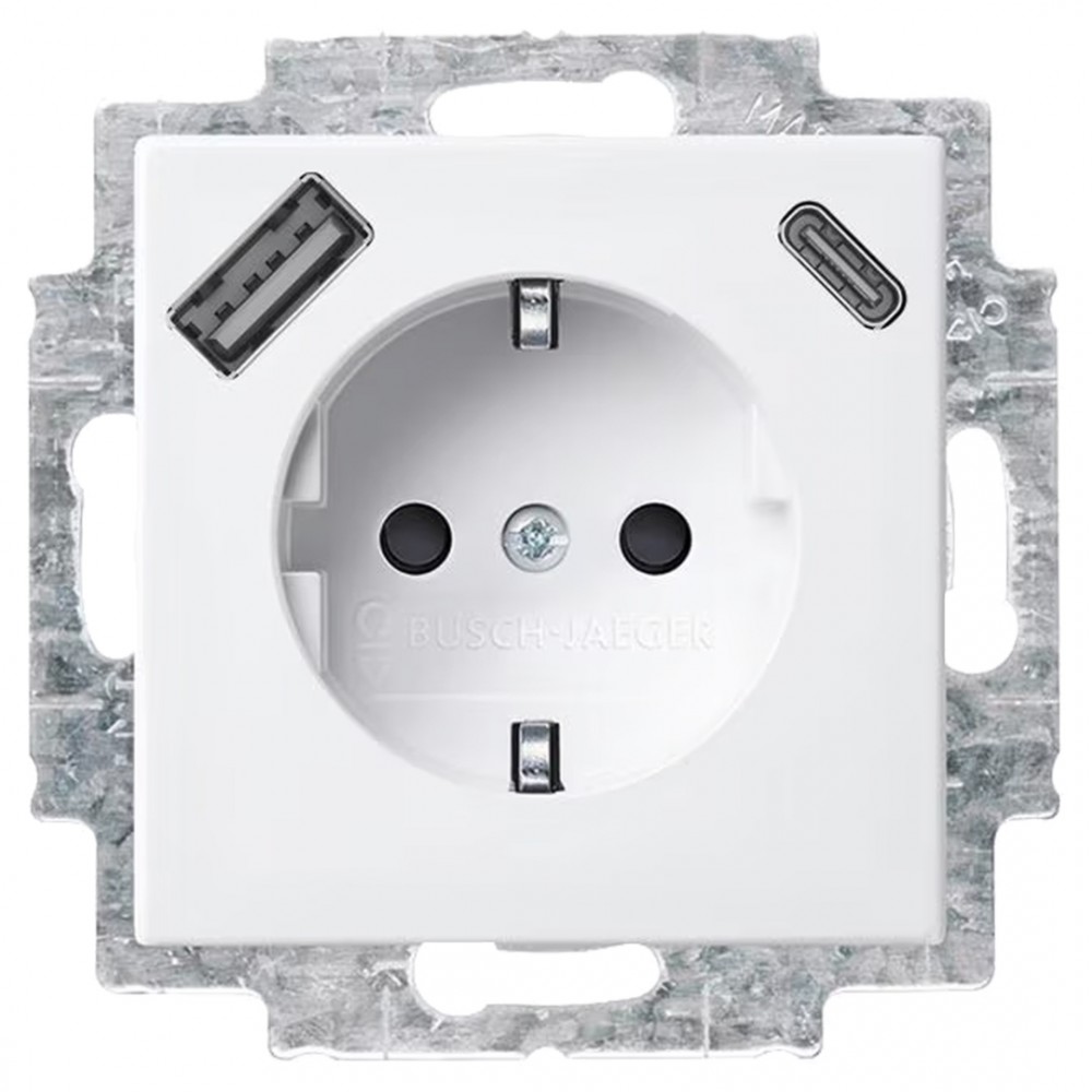 Busch-Jaeger Balance contactdoos inbouw - 1-voudig - randaarde - USB A/C - polarwit