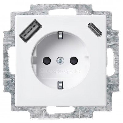 Busch-Jaeger Balance contactdoos inbouw - 1-voudig - randaarde - USB A/C - polarwit