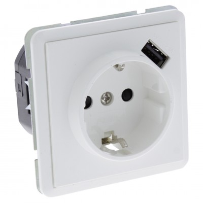 Peha Standard contactdoos inbouw - 1-voudig - randaarde - USB A/C - polarwit