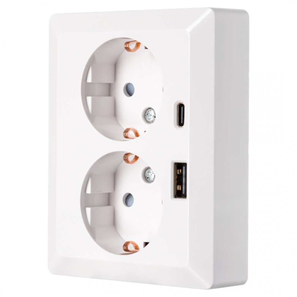 ION Industries E1 contactdoos inbouw - 2-voudig - randaarde - USB A/C - alpin wit