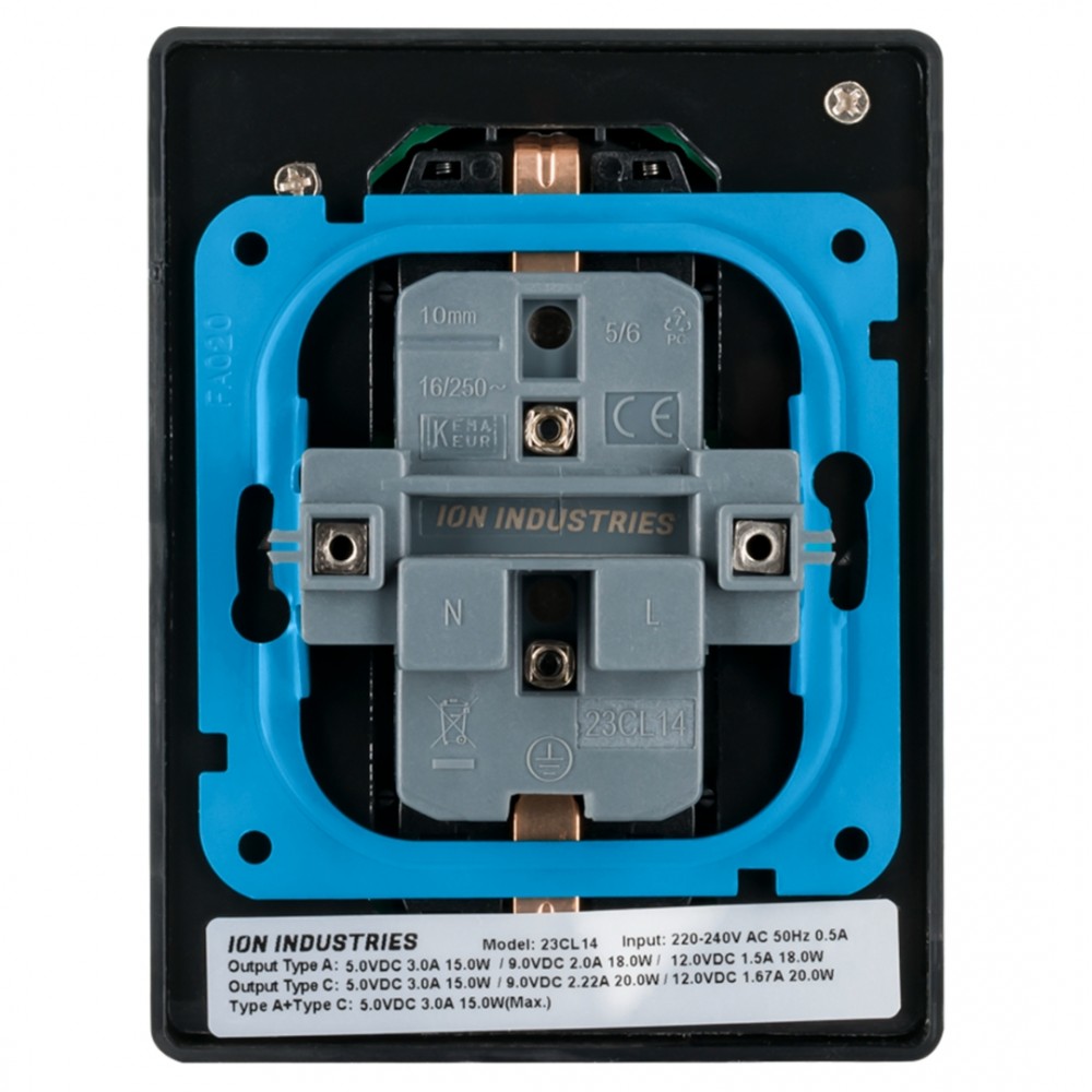 ION Industries E1 contactdoos inbouw - 2-voudig - randaarde - USB A/C - mat zwart