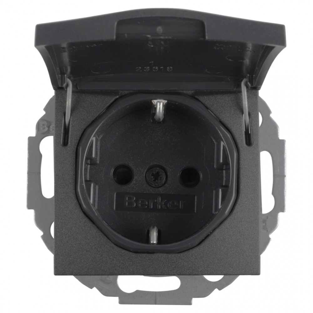 Berker S1 contactdoos inbouw - 1-voudig - randaarde - antraciet