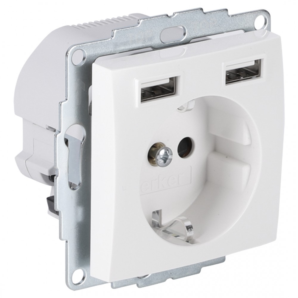 Berker S1 contactdoos inbouw - 1-voudig - randaarde - met USB type A - polarwit