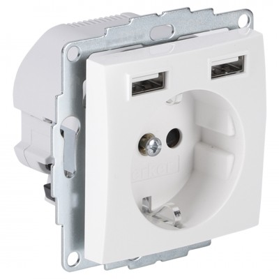 Berker S1 contactdoos inbouw - 1-voudig - randaarde - met USB type A - polarwit