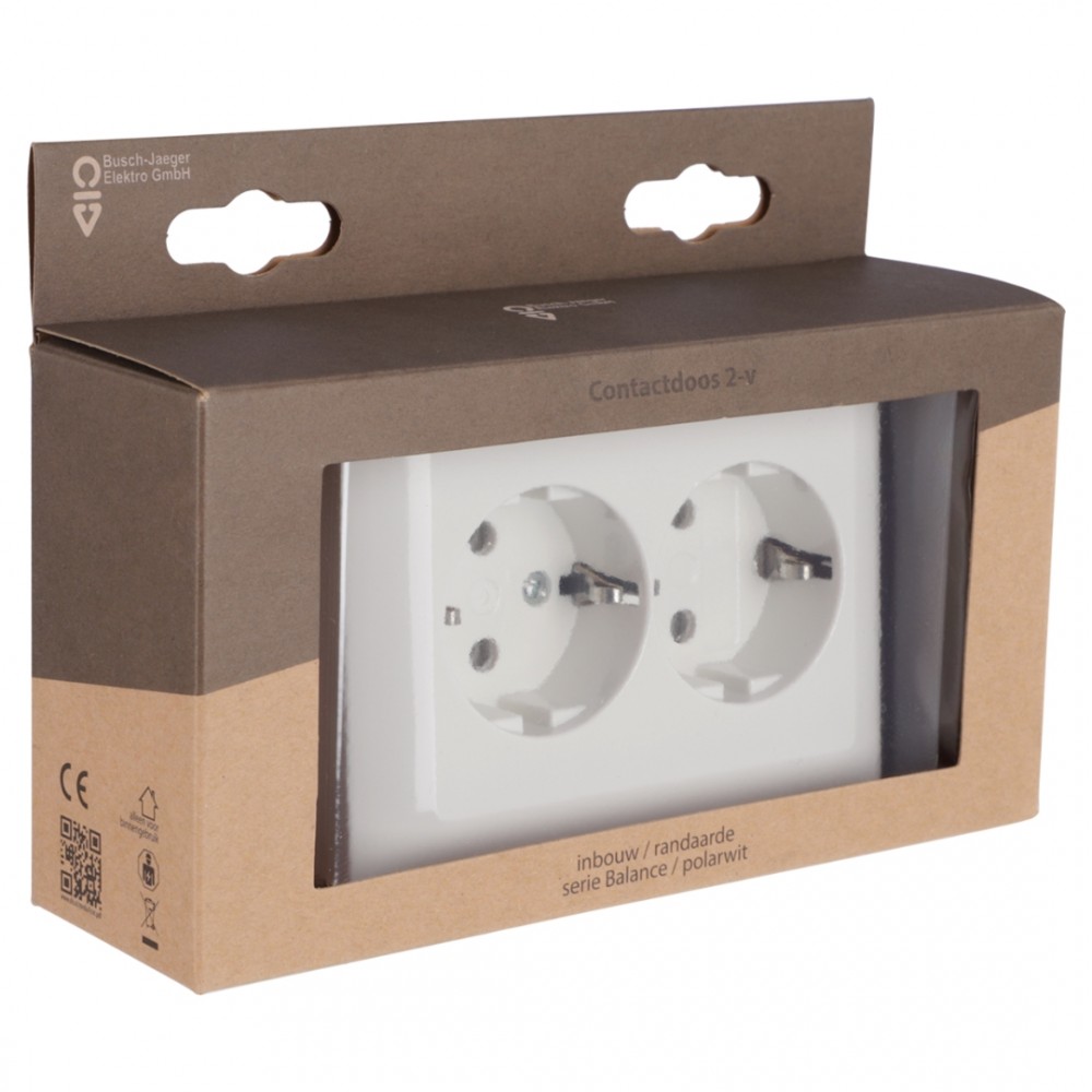 Busch-Jaeger Balance contactdoos inbouw - 2-voudig - randaarde - polarwit