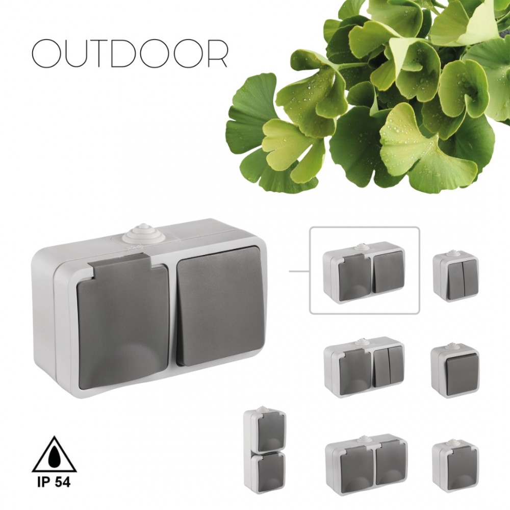 Q-Link combinatie opbouw - wissel - met randaarde - spatwaterdicht IP54 - grijs