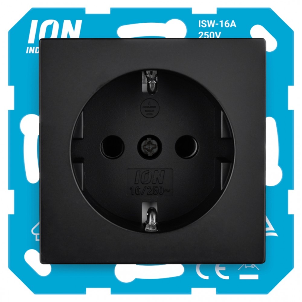 ION Industries V1/J1 contactdoos inbouw - 1-voudig - randaarde - met aanraakbeveiliging - 71 x 71 x 32 mm - mat zwart