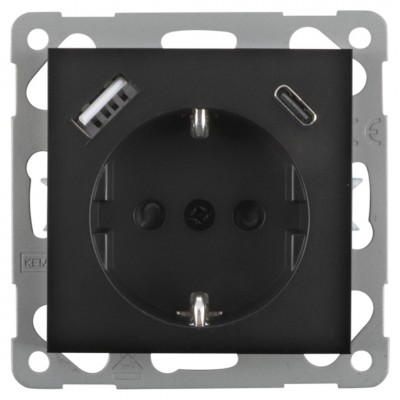 Q-Link S-Line contactdoos inbouw - 1-voudig - USB A/C - zwart