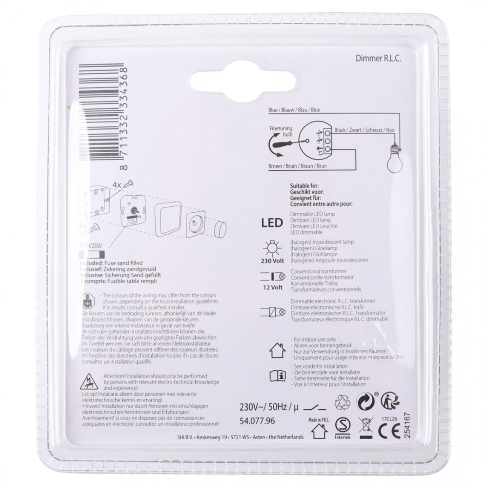 Q-Link dimmer inbouw/opbouw - 3-60W - druk-wissel - met afdekraam - mat zwart
