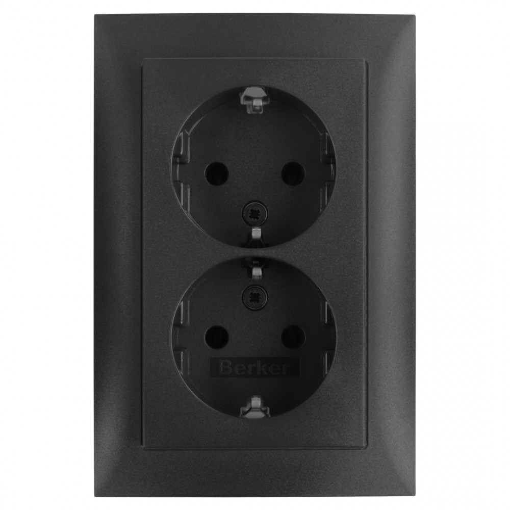 Berker S1 contactdoos inbouw - 2-voudig - randaarde - antraciet