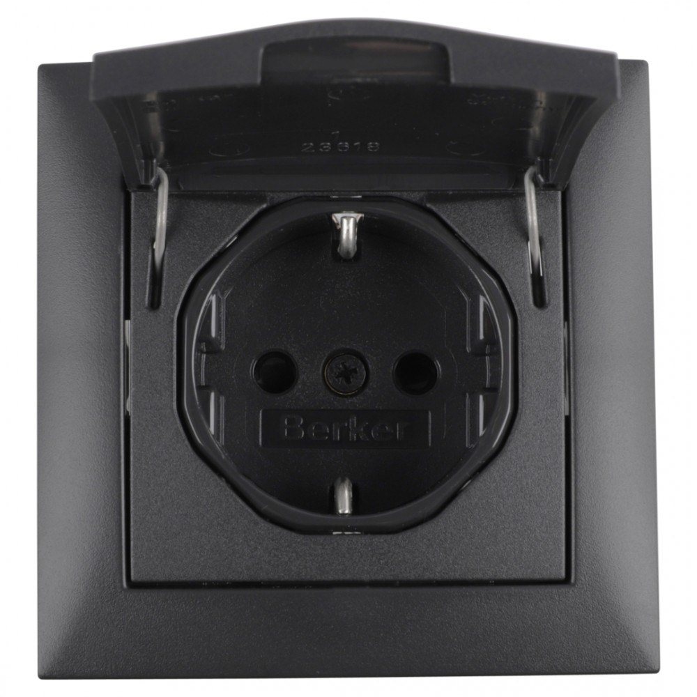 Berker S1 contactdoos inbouw - 1-voudig - randaarde - antraciet