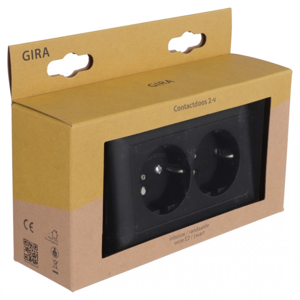 Gira E2 contactdoos inbouw - 2-voudig - randaarde - zwart