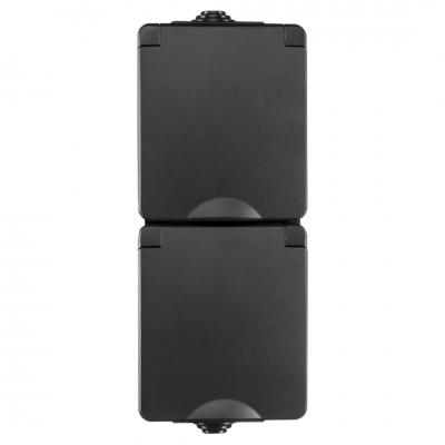 ION industries contactdoos spatwaterdicht - opbouw - 2-voudig - randaarde - verticaal - IP55 - zwart