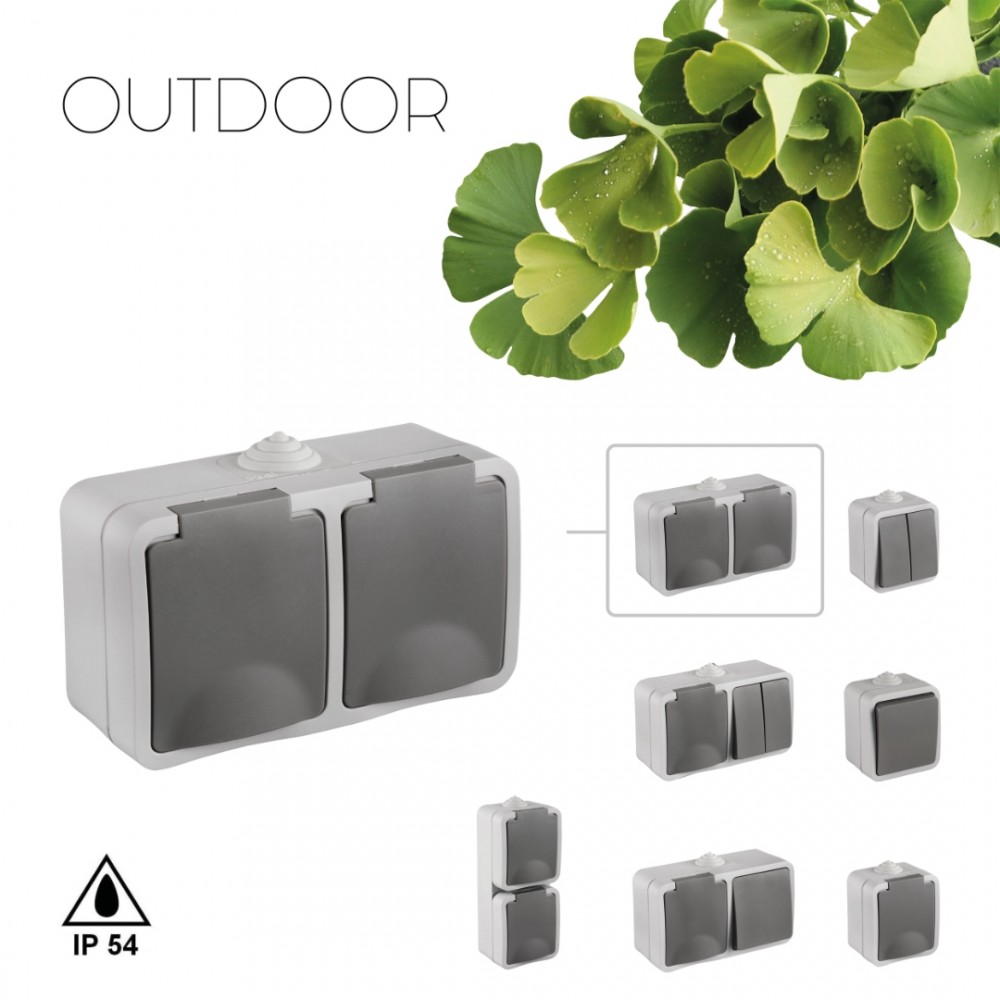 Q-Link combinatie opbouw - serie - met randaarde - spatwaterdicht IP54 - grijs