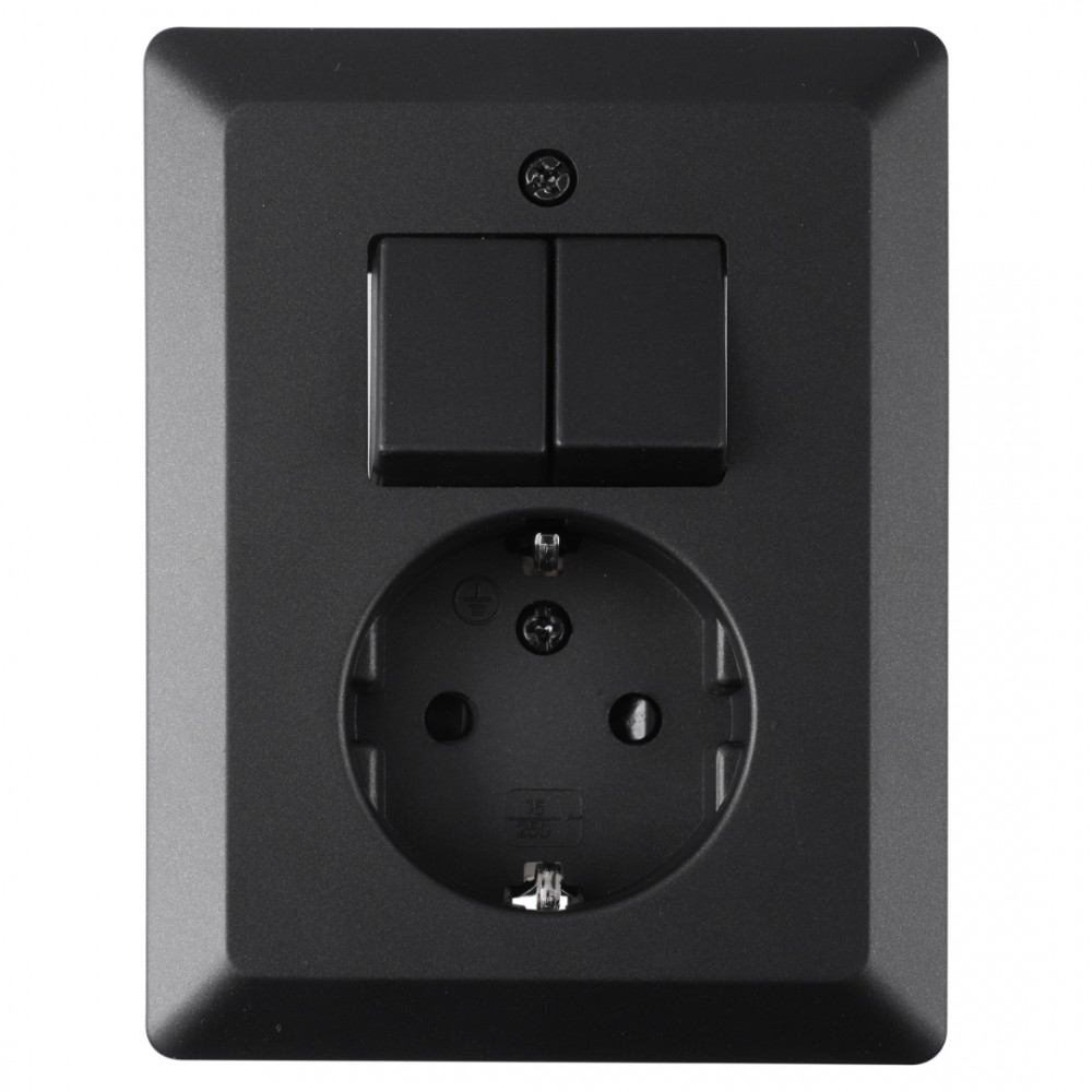 Q-Link combinatie inbouw - serie - met schakelaar - randaarde - zwart