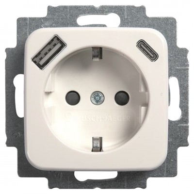 Busch-Jaeger Reflex contactdoos inbouw - 1-voudig - randaarde - USB A/C - polarwit
