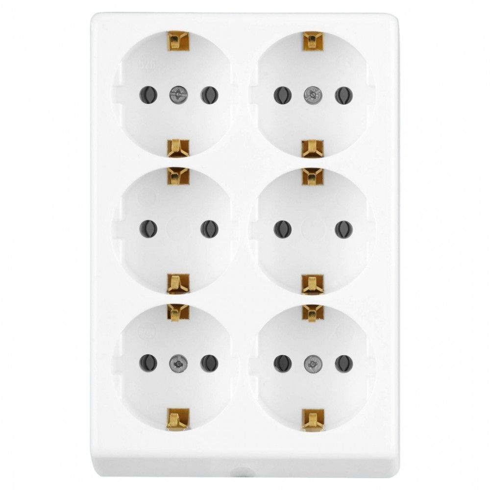 contactdoos opbouw - 6-voudig - rechthoekig - randaarde - polarwit