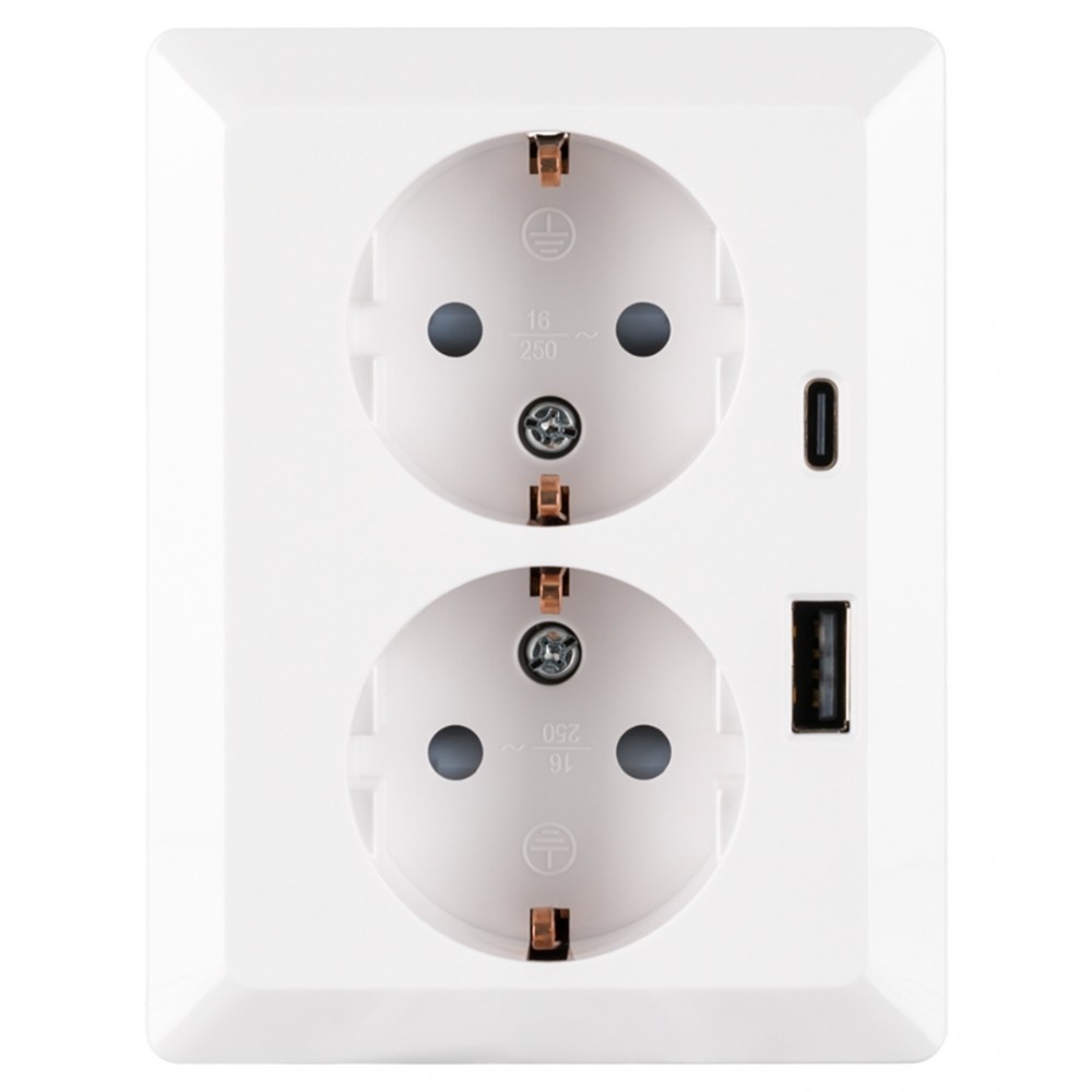 ION Industries E1 contactdoos inbouw - 2-voudig - randaarde - USB A/C - alpin wit