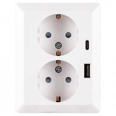 ION Industries E1 contactdoos inbouw - 2-voudig - randaarde - USB A/C - alpin wit