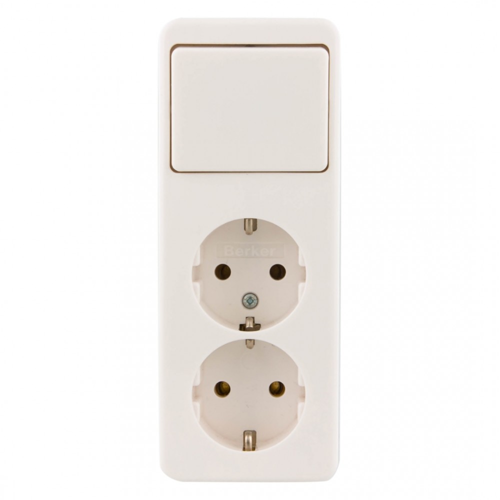 Berker contactdoos opbouw - 2-voudig - wissel - randaarde - polarwit