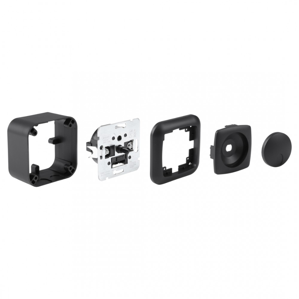 Q-Link dimmer inbouw/opbouw - 3-60W - druk-wissel - met afdekraam - mat zwart