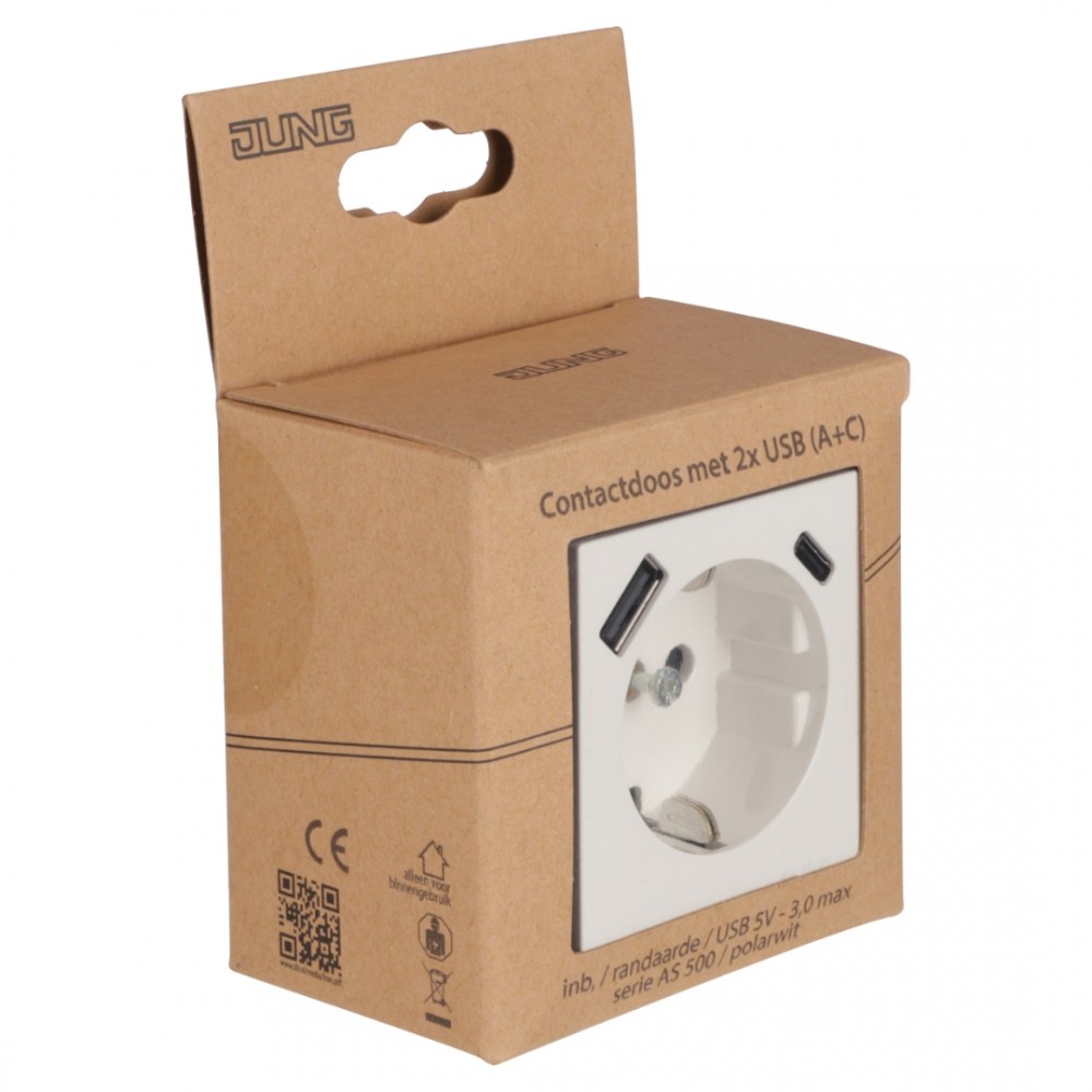 Jung AS500 contactdoos inbouw - 1-voudig - randaarde - polarwit