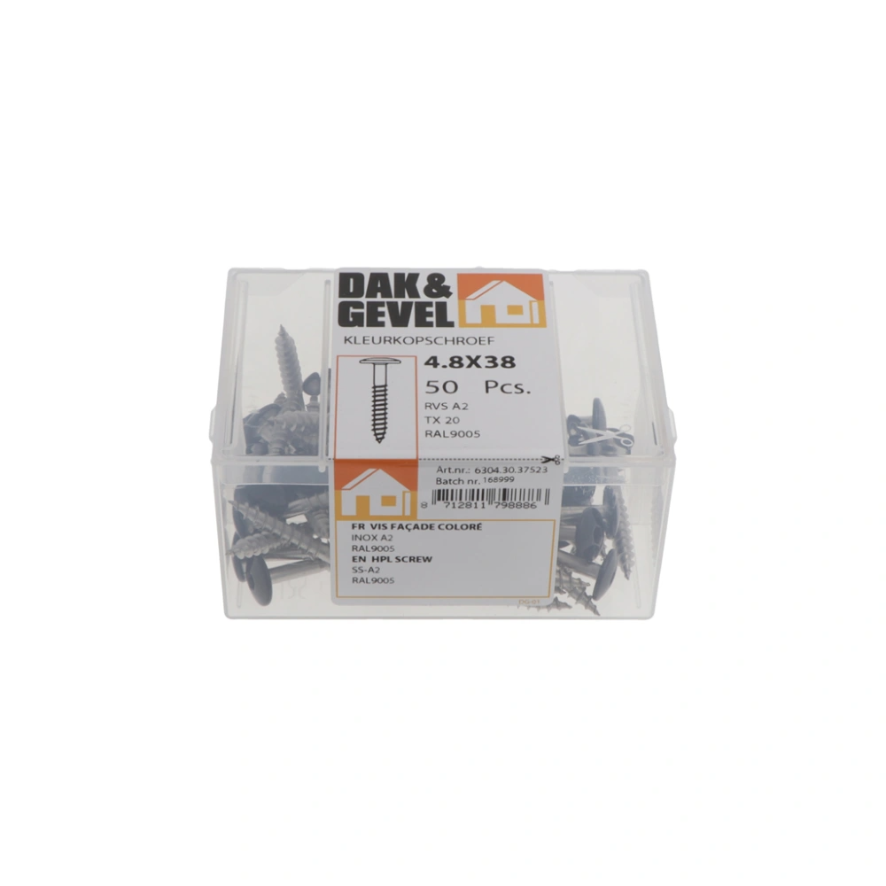 Gevelplaatschroef HPL schroef 4.8X38mm RVS-A2 Zwart RAL9005 100 stuks