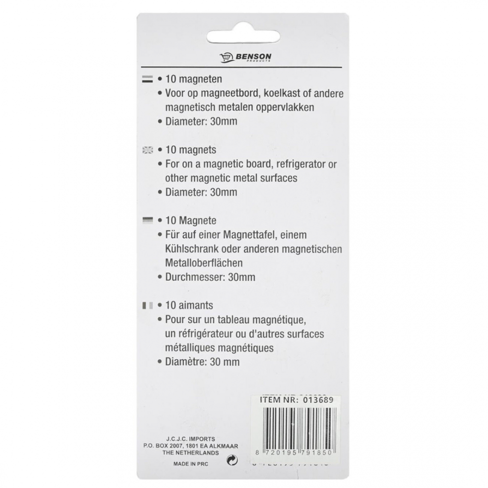 Benson Ronde magneten - Ø 3 cm - zwart - 10 stuks - hoge draagkracht - veelzijdig gebruik
